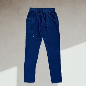 Navy Blue Silk Drawstring Joggers by Gypsy 05, size S